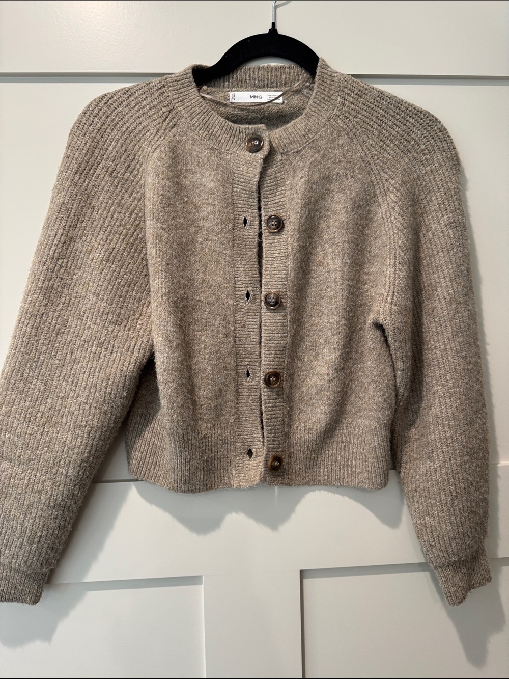 Mango Neutral Taupe Button-Front Knit Cardigan